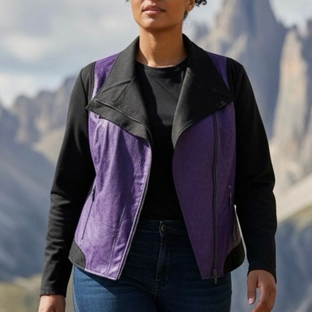 Hal Rubenstein leather jacket purple/black asymmetrical Zipper closure Size 1X
